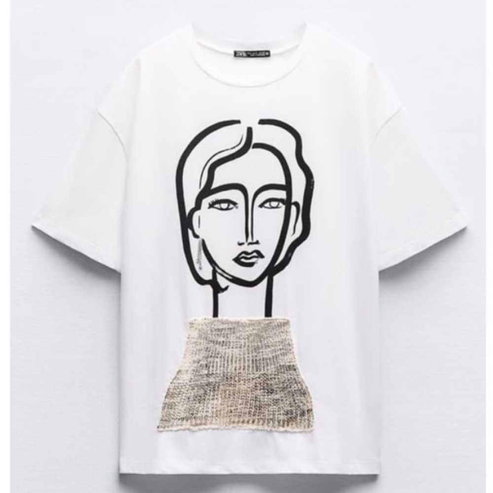 Zara White Girl Jewel Appliqué T-Shirt. Size small - excellent condition